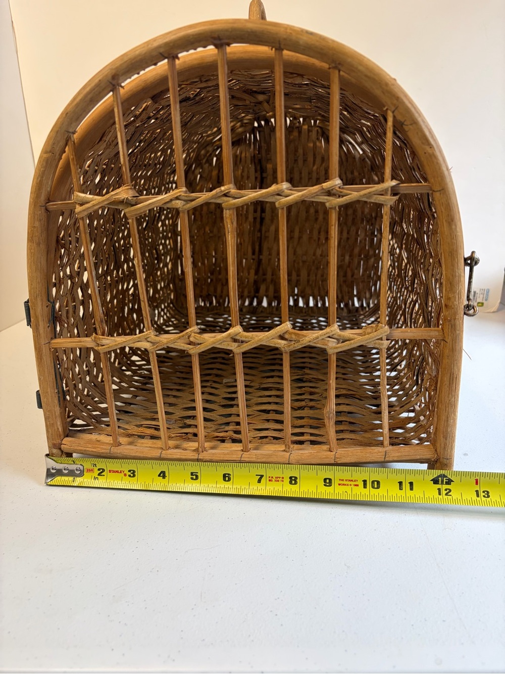 Vintage Wicker Rattan Pet Carrier Cat Dog Basket Boho Cottagecore Travel Crate - Picture 8 of 10